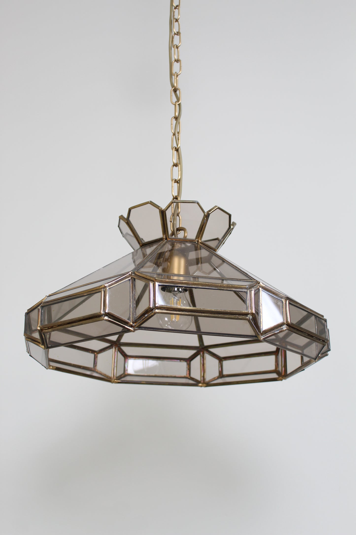 Vintage Pendelleuchte Buntglas - Rauchglas, 70er