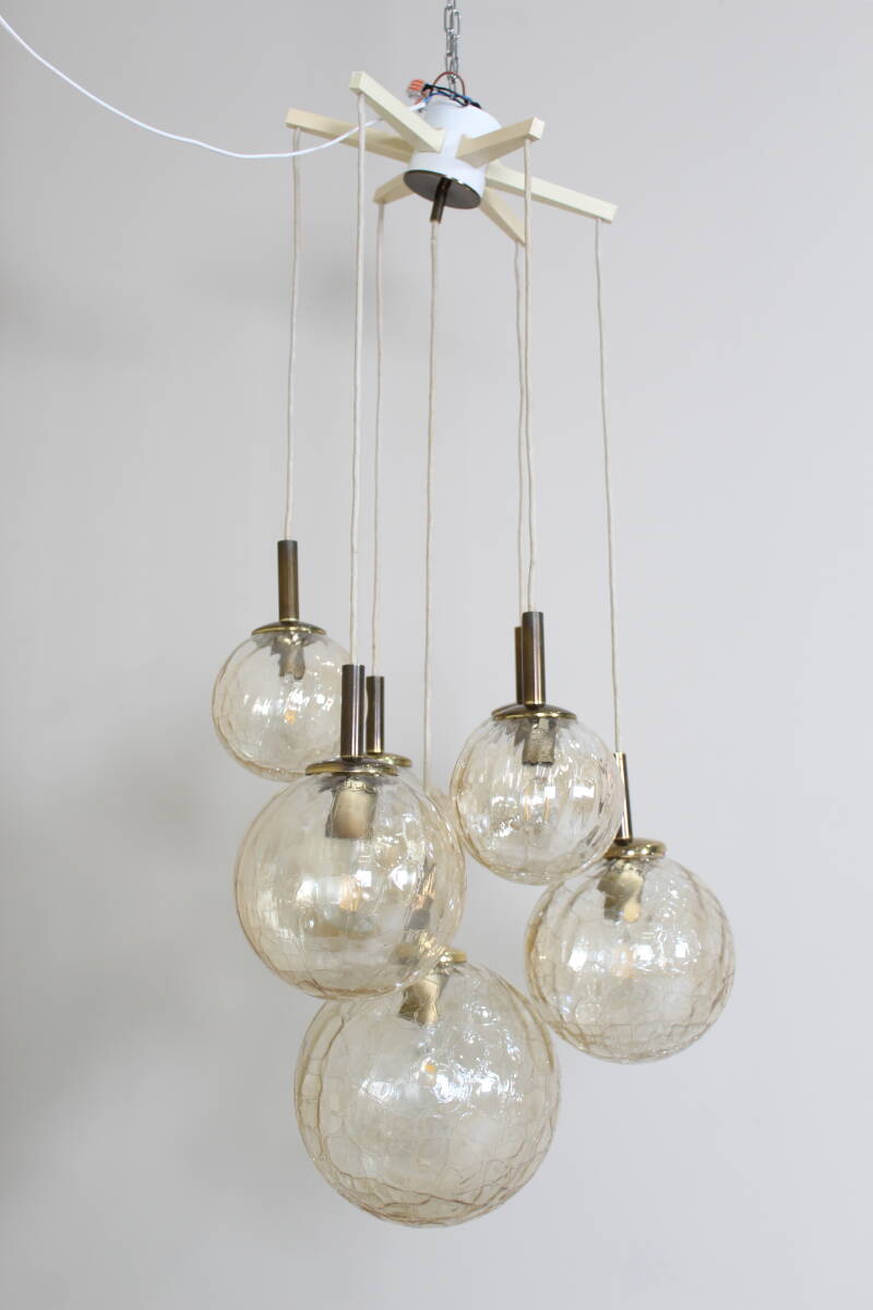 Vintage gold cascade lamp, pendant lamp with globes - 70s | 01367