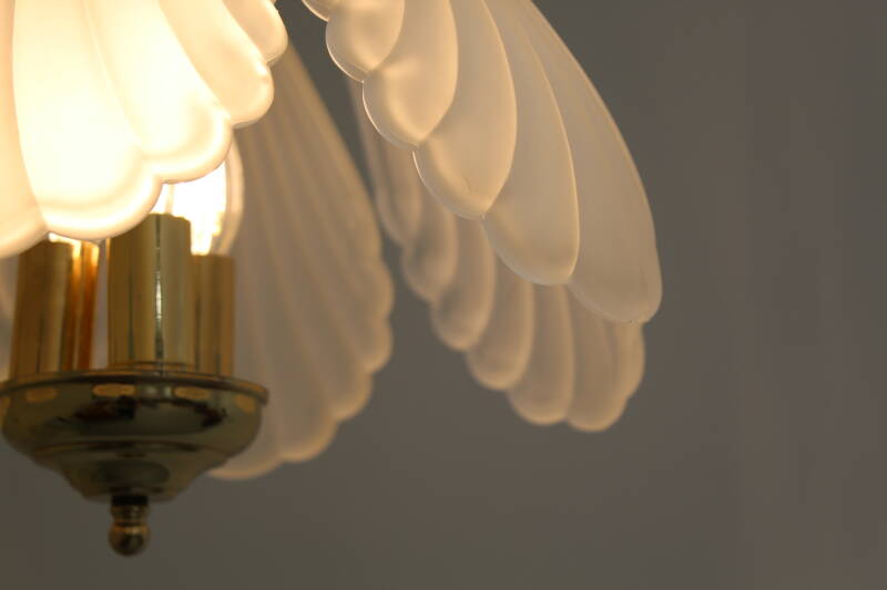 Vintage hanglamp - messing, glas, Hollywood Regency, jaren '70 | 01236