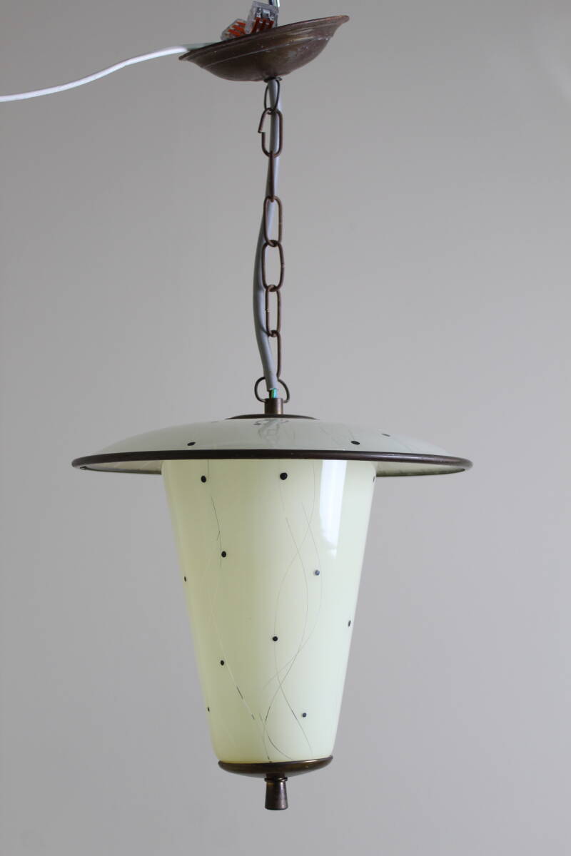 Vintage hanglamp - wit, messing, jaren '50 | 01355