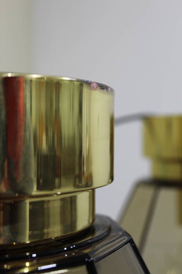 Vintage plafondlamp, wandlamp Glashütte Limburg - rookglas