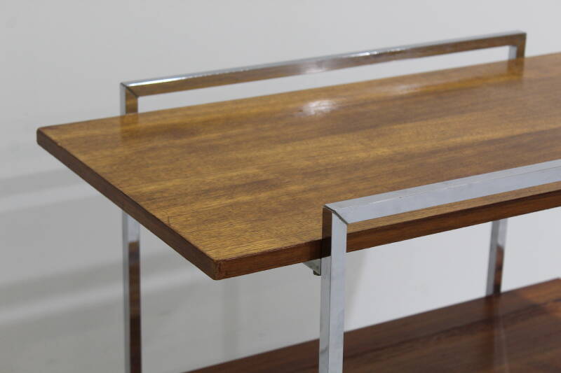 Vintage serveerwagen, barcart - jaren '60, chroom hout | 01093