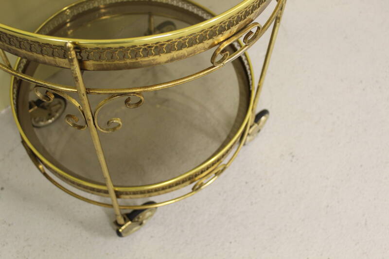 Vintage French brass bar cart - smoked glass, 70s | 00806