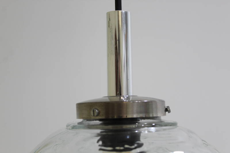 Vintage bollamp, hanglamp - chroom, transparant, jaren '70 | 00931
