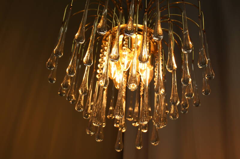 Vintage teardrop lamp - transparent, gold Murano | 00868