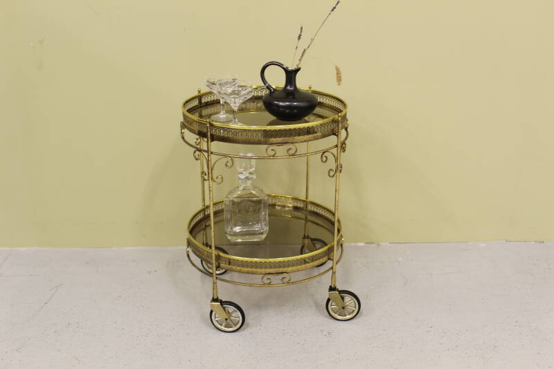 Vintage French brass bar cart - smoked glass, 70s | 00806