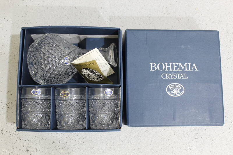 Vintage drankset kristallen karaf en whiskeyglazen - Bohemia Crystal | 01094