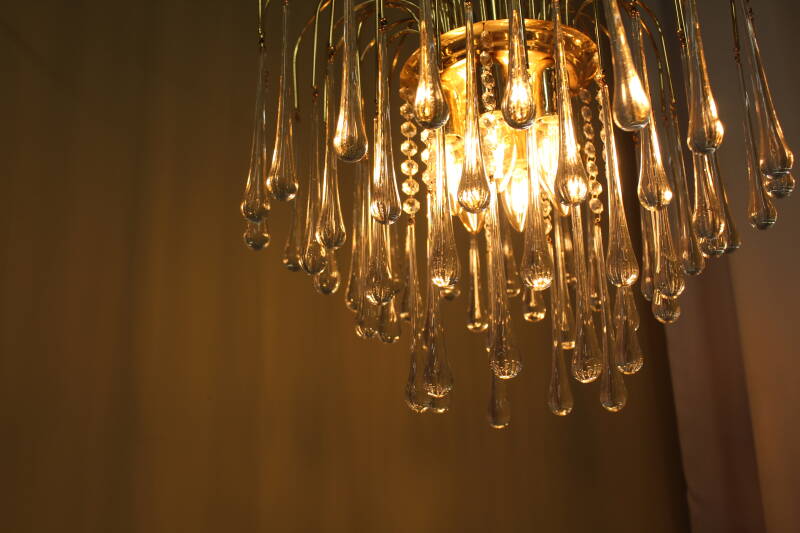 Vintage teardrop lamp - transparent, gold Murano | 00868