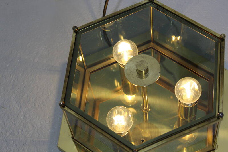 Vintage Lampe Brumberg - Messing, Rauchglas 70er