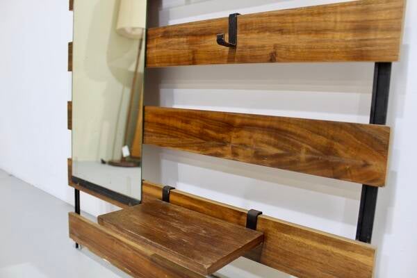 Vintage-Garderobe, Garderobe, Spiegel - Holz, 1960er Jahre