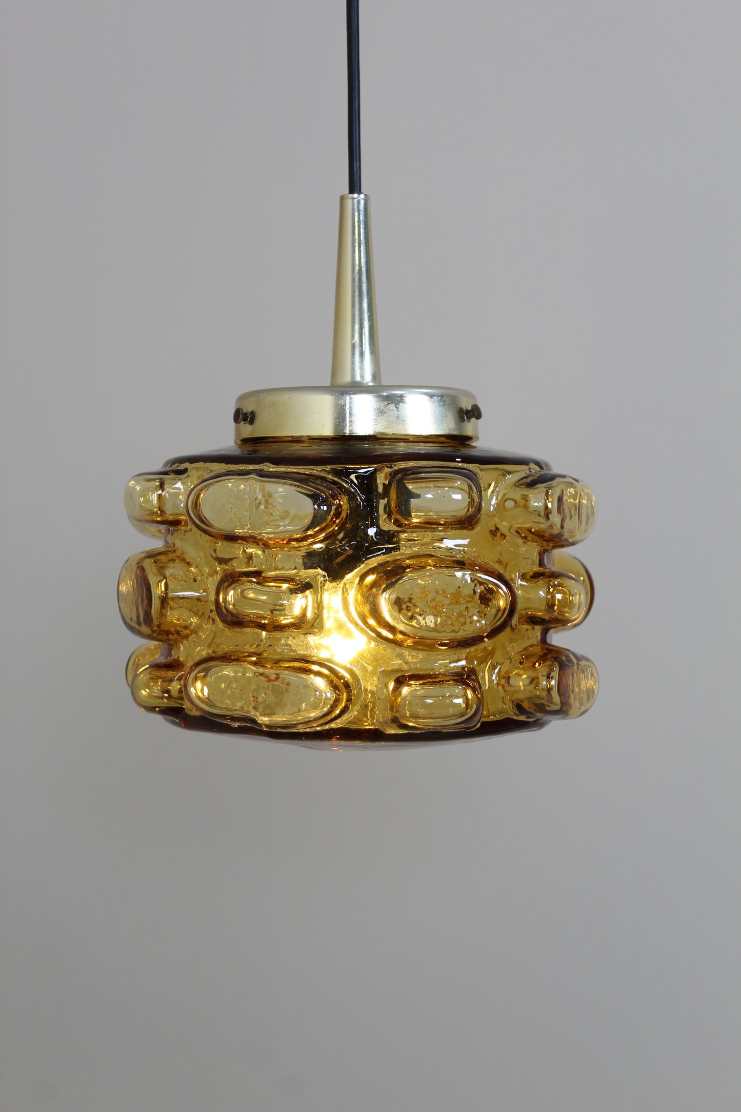 Vintage Pendelleuchte Bubble Lamp - bernsteinfarben, 70er