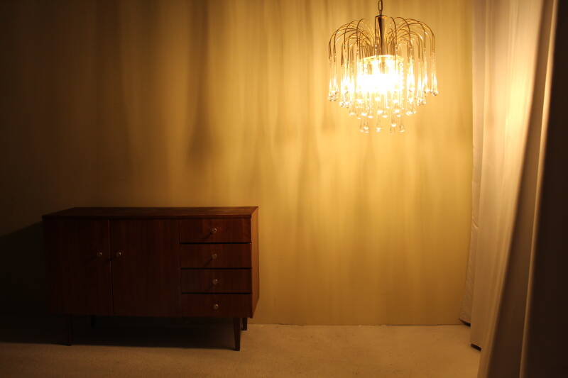 Vintage teardrop lamp - transparent, gold Murano | 00868