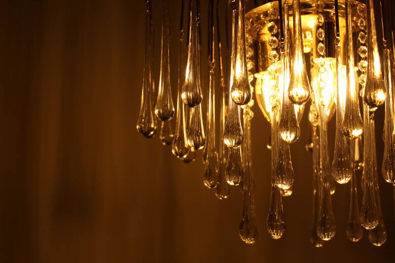 Vintage teardrop lamp - transparent, gold Murano | 00868