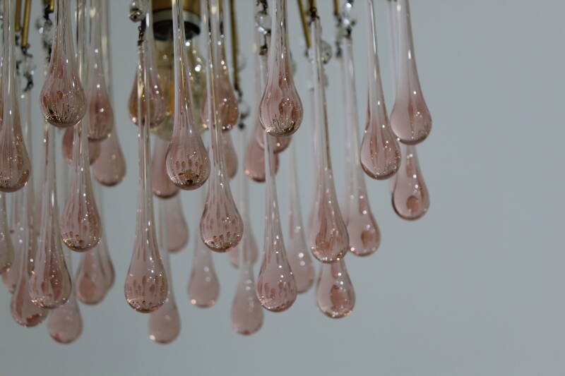 Vintage murano teardrop lamp - roze, goud jaren '70 | 01084