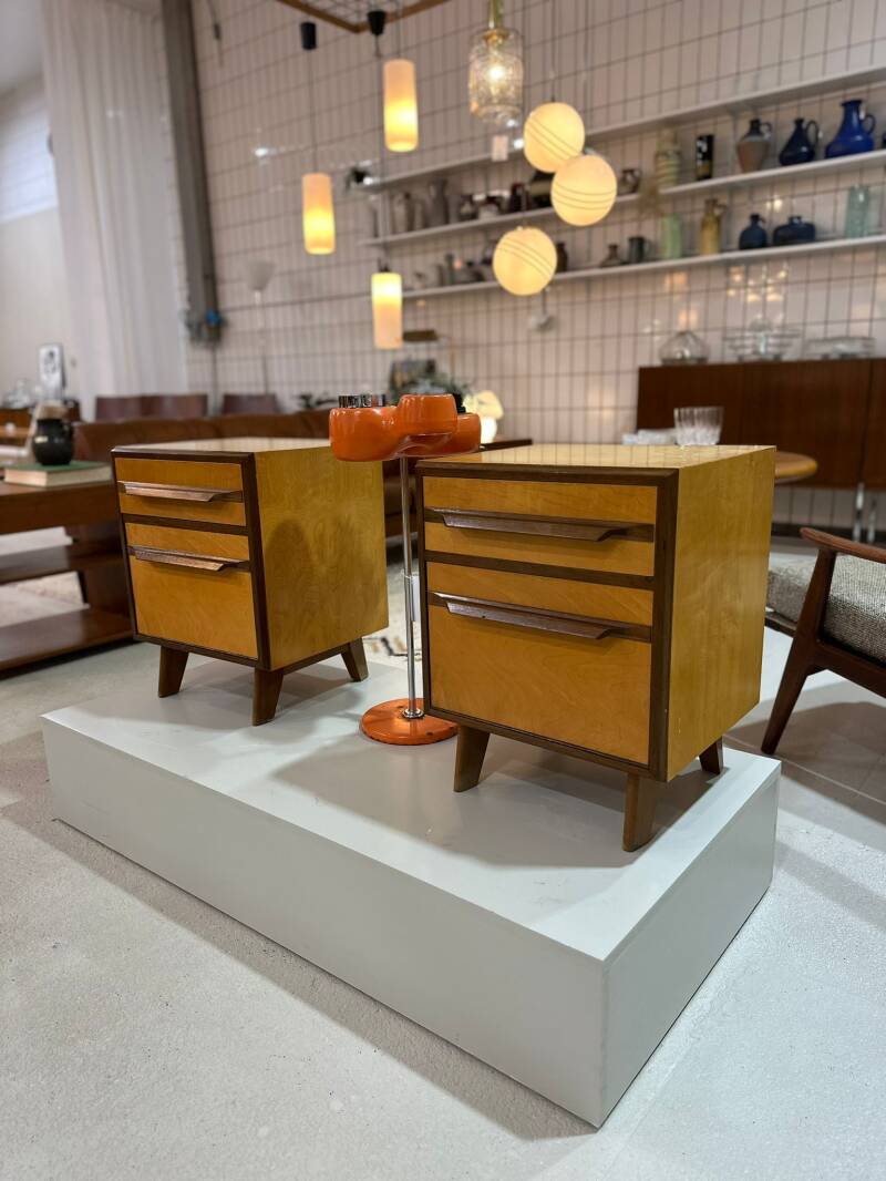 Vintage set of bedside tables, chests of drawers - 1950s, light wood | 01460