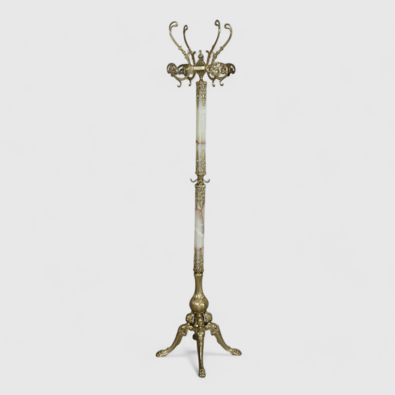 Vintage standing coat rack, wardrobe - brass, onyx | 01347