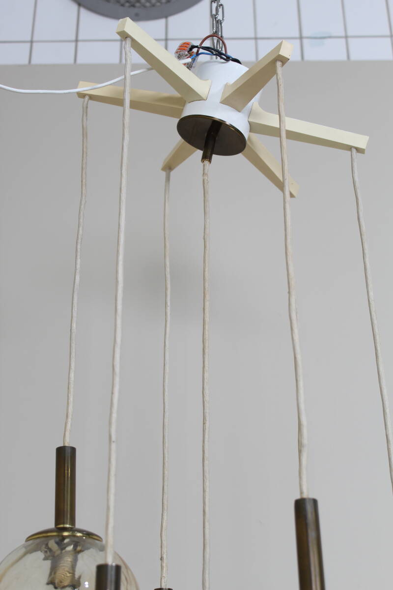 Vintage gold cascade lamp, pendant lamp with globes - 70s | 01367