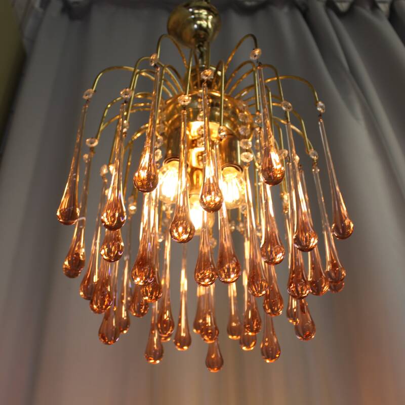 Vintage teardrop lamp - roze, goud jaren '70