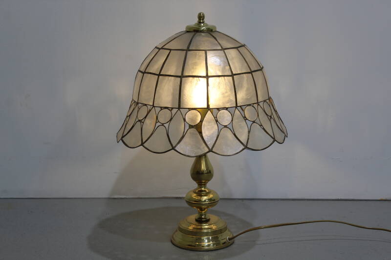 Vintage messing tafellamp - parelmoer, messing, Honsel, jaren '70 | 01234