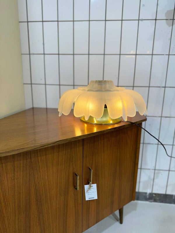 Vintage Deckenlampe, Deckenleuchte - Blumenform, 70er Jahre, Messing Glas | 01202