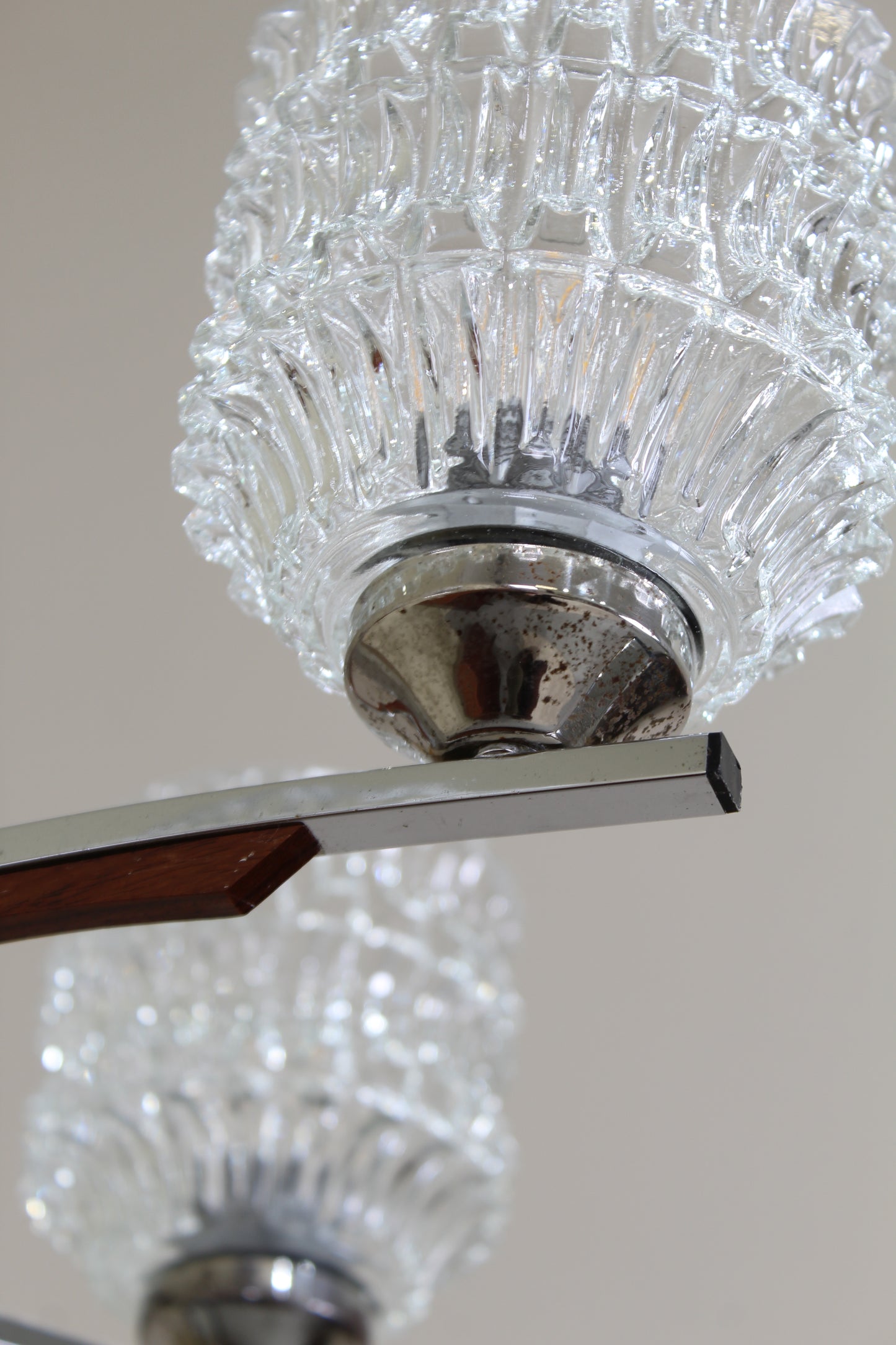 Vintage Deckenlampe, Kronleuchter - 60er Jahre, Holz, Glas