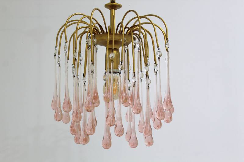 Vintage murano teardrop lamp - roze, goud jaren '70 | 01084