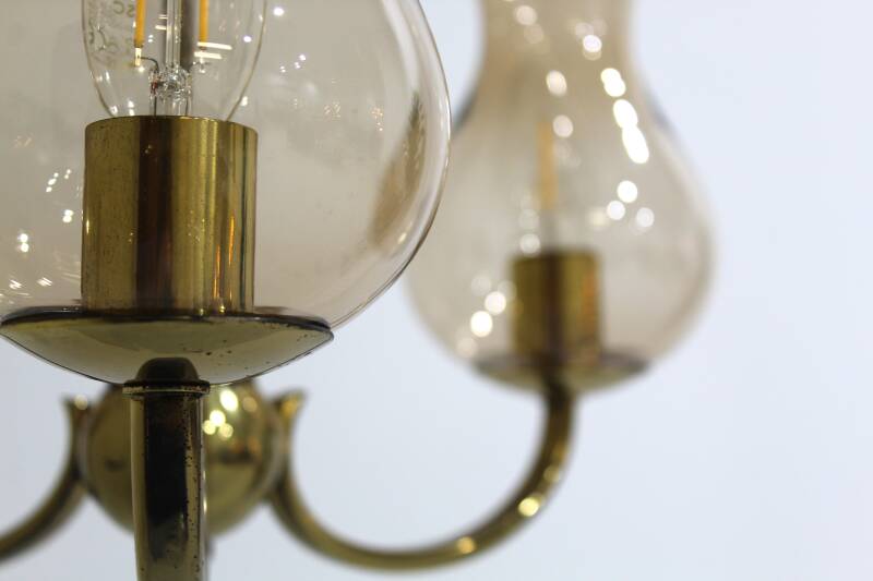 Vintage pendant lamp - 3 arms, brass 70s | 00976