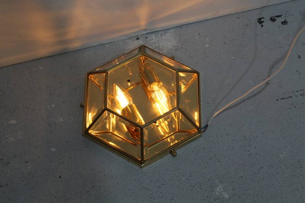 Vintage Wandlampe, Deckenlampe, Deckenleuchte - Messing Glas | 00959