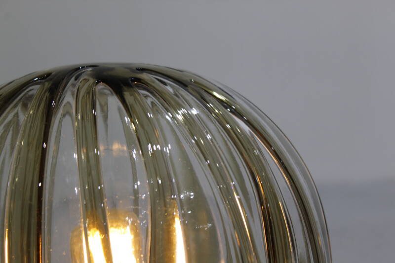 Vintage wandlamp, plafondlamp - messing, rookglas | 01092
