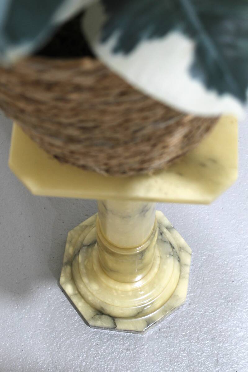 Vintage column, plant stand, pillar - marble, yellow | 01181