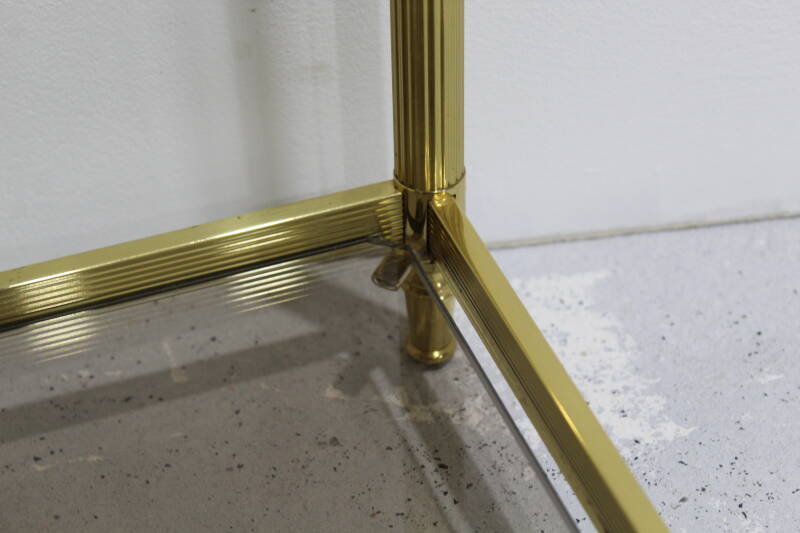 Vintage plantenstandaard, plantentafel - messing, rookglas | 00969