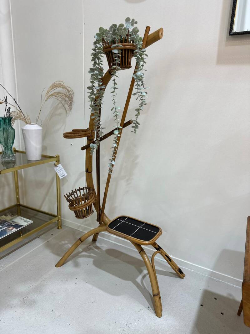 Vintage plantenstandaard, plantentafel jaren '60 - bamboe | 01293