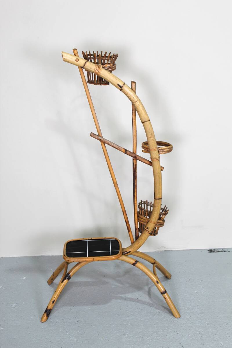 Vintage plantenstandaard, plantentafel jaren '60 - bamboe | 01293