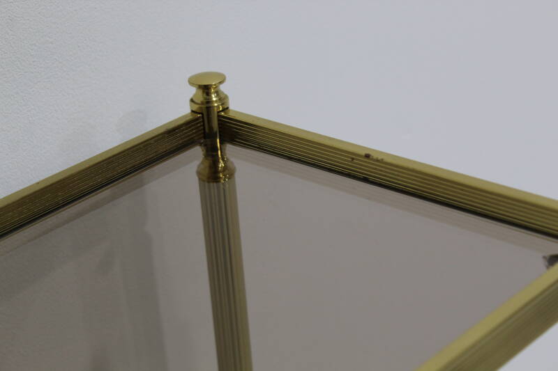 Vintage plantenstandaard, plantentafel - messing, rookglas | 00969