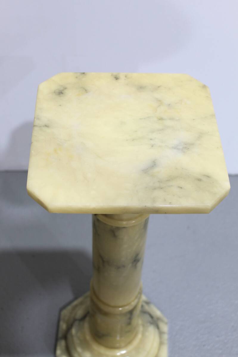 Vintage column, plant stand, pillar - marble, yellow | 01181