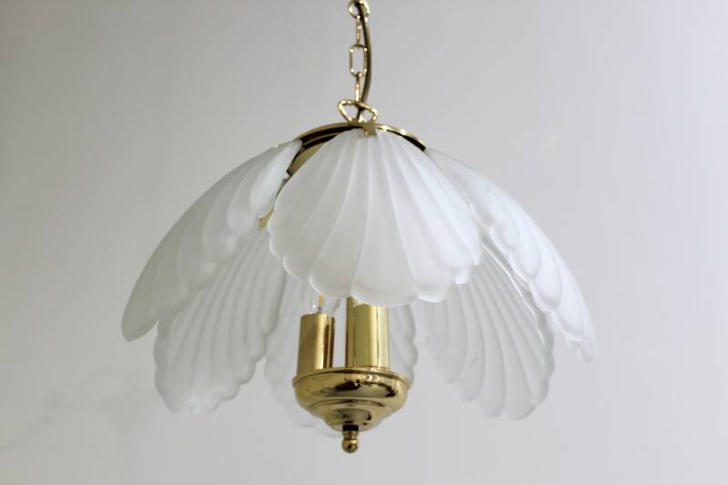 Vintage hanglamp - messing, glas, Hollywood Regency, jaren '70 | 01236