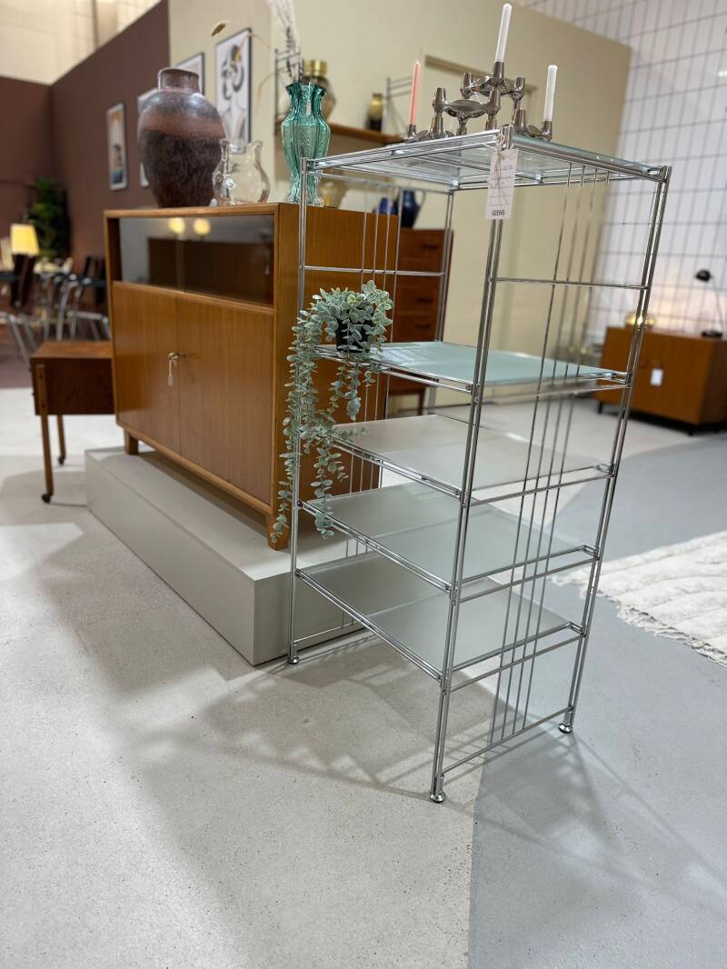 Vintage Vitrine, Wandregal, Standregal - Chrom, Glas | 01523