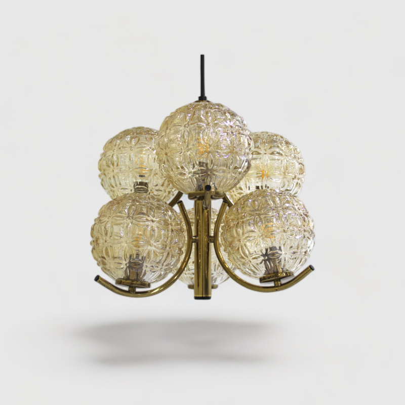 Vintage pendant lamp Richard Essig - 6 arms, brass 70s | 01004