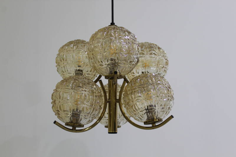 Vintage pendant lamp Richard Essig - 6 arms, brass 70s | 01004