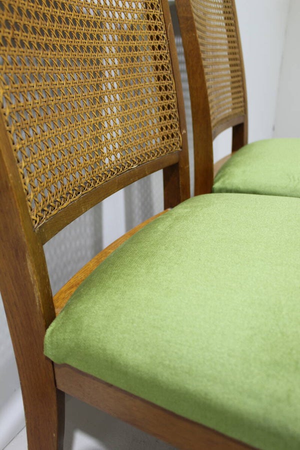 Vintage eetkamerstoelen - Lübke, groen, riet jaren '40/'50 | 01333