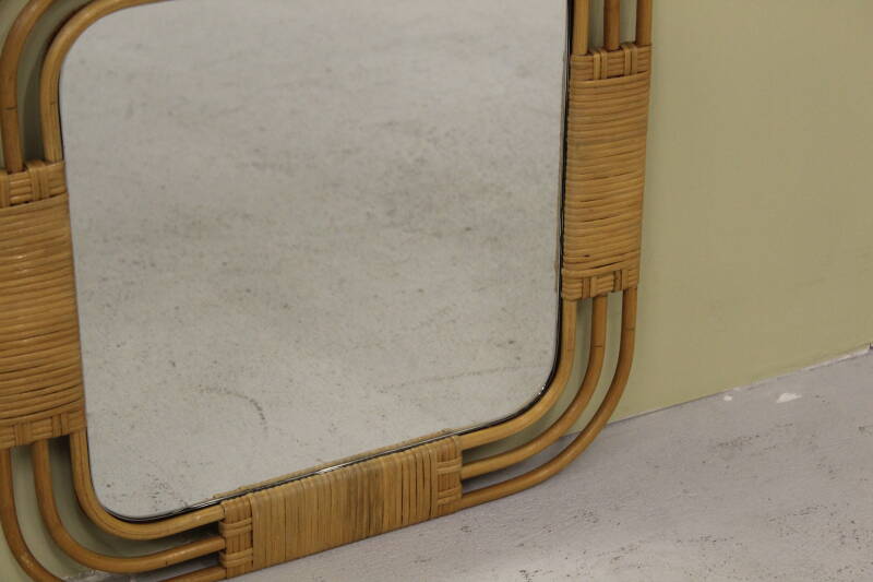 Vintage rotan spiegel - vierkant, riet, jaren '60