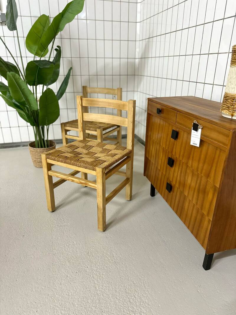 4x Vintage-Esszimmerstühle aus Holz mit Flechtwerk | 01077