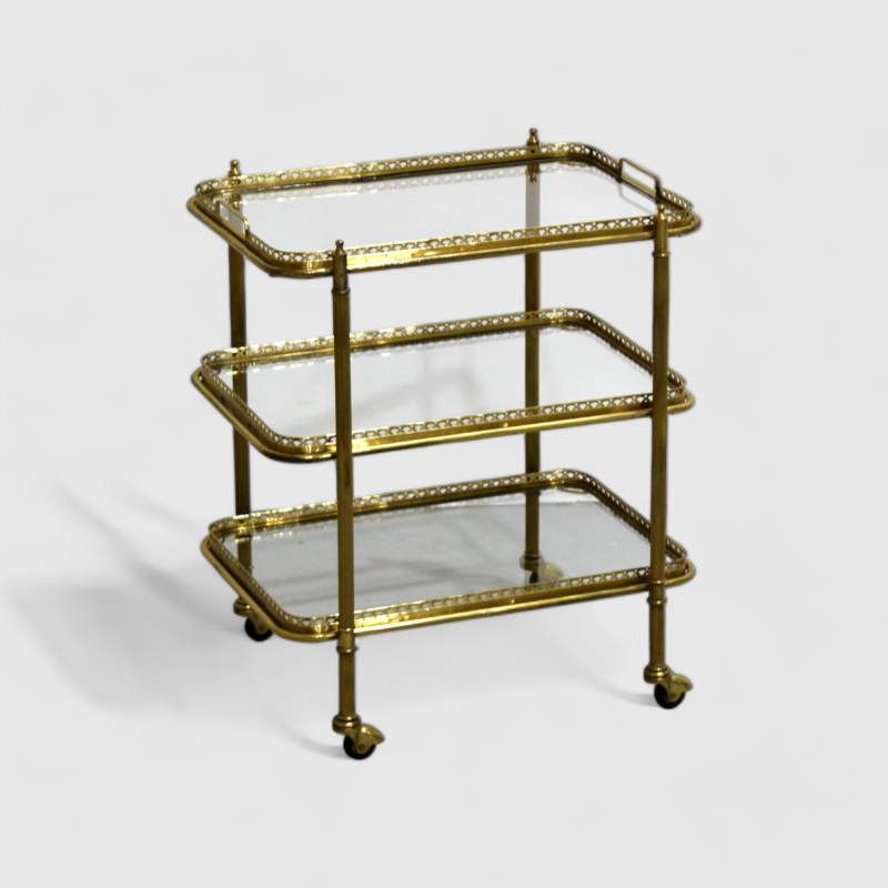 Vintage bar cart, serving trolley - brass, 1950s | 01186