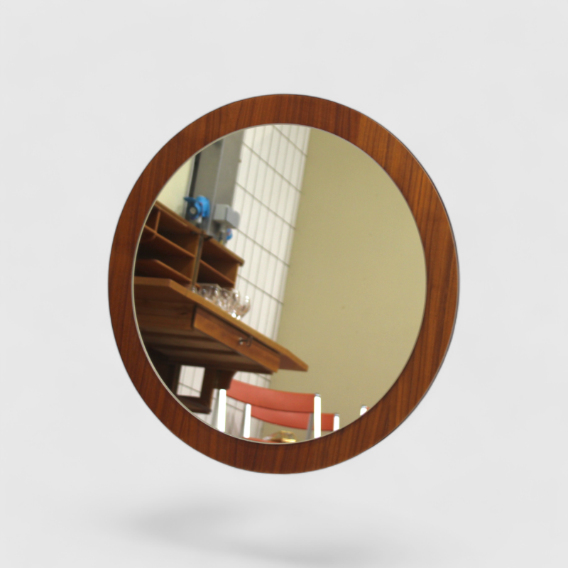 Vintage ronde spiegel – teak hout, jaren ’60 | 01134