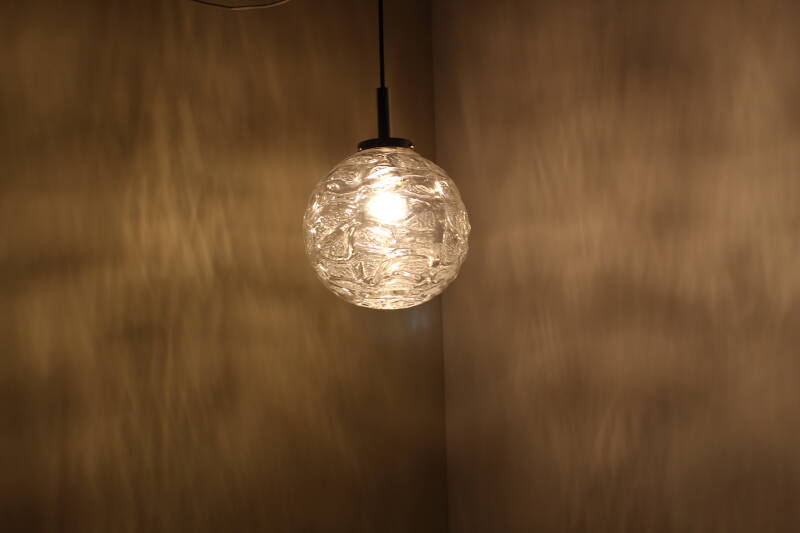 Vintage bollamp, hanglamp - chroom, transparant, jaren '70 | 00931