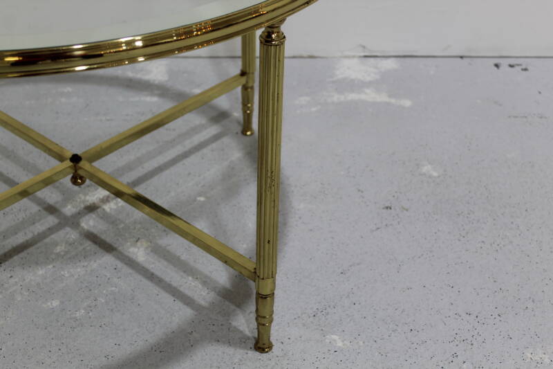 Vintage ronde salontafel, bijzettafel - glas, messing jaren '70 | 00981