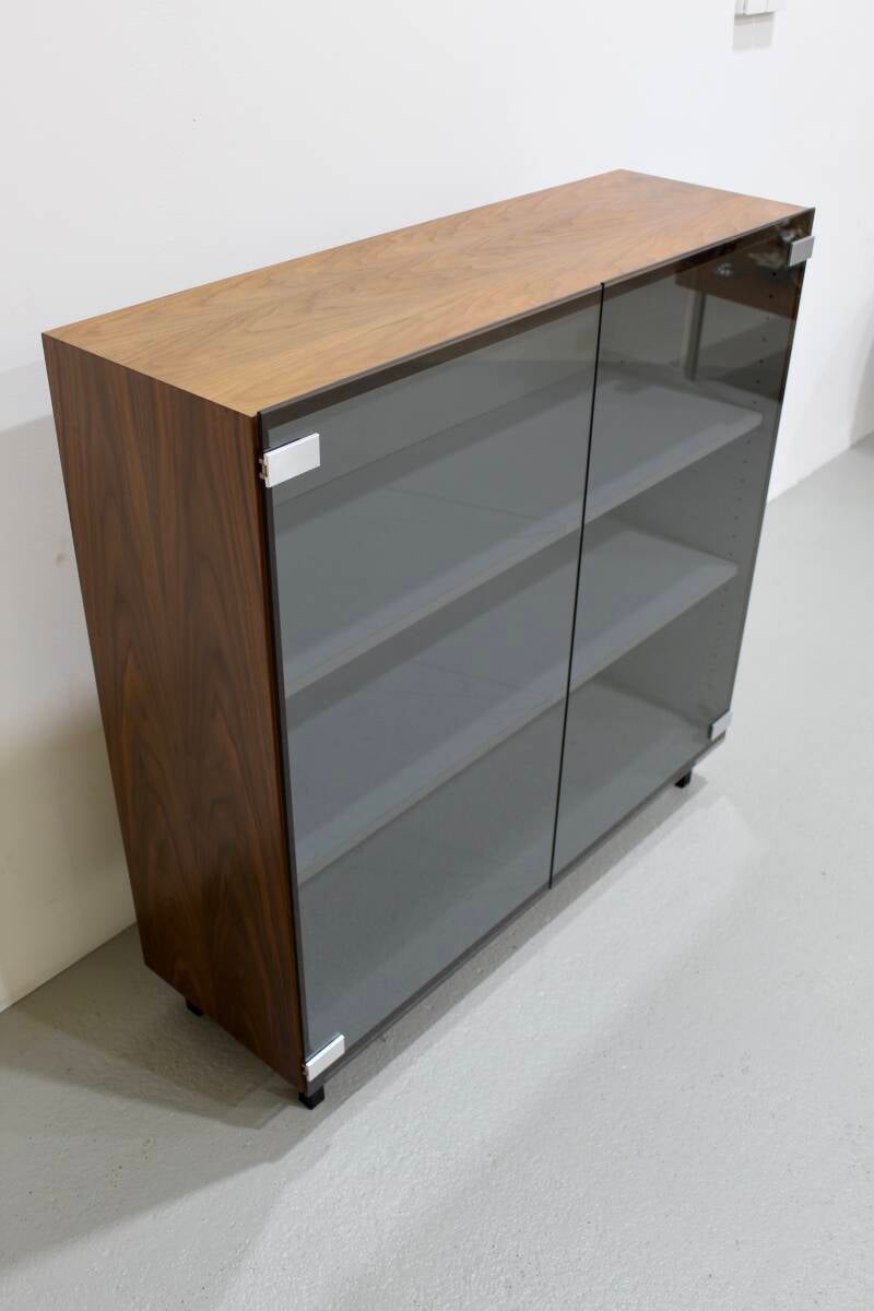 Vintage display cabinet - smoked glass, wood, 70s | 01248