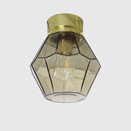 Vintage plafondlamp, wandlamp Glashütte Limburg - rookglas