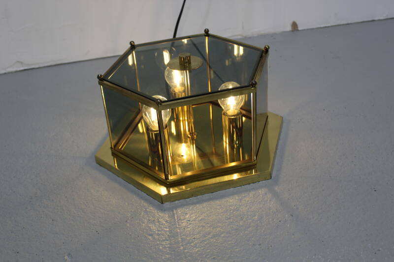 Vintage Lampe Brumberg - Messing, Rauchglas 70er