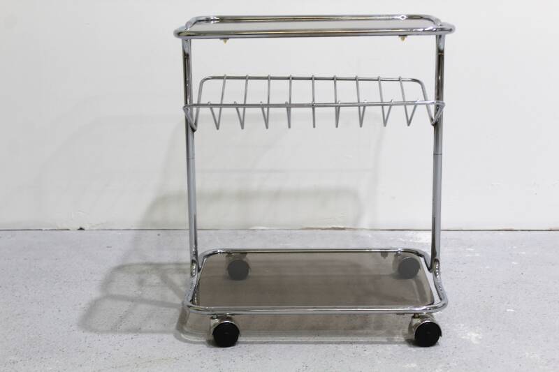 Vintage bijzettafel, trolley, lectuurmand - Jaren '60, rookglas | 00996